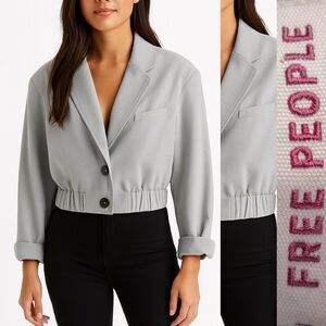 Free People XS Agnes Heather Gray Cropped Blazer Jacket Academia Business Casual